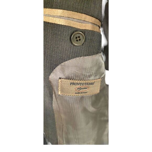 Pronto Uomo Men's Italian Wool Taupe Herringbone 2pcs Suit Size 40L / 34W - Picture 4 of 11